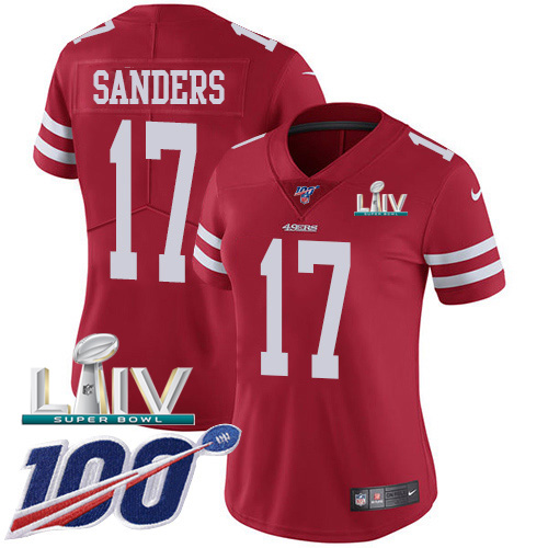 San Francisco 49ers Nike #17 Emmanuel Sanders Red Super Bowl LIV 2020 Team Color Women Stitched NFL 100th Season Vapor Limited Jersey->youth nfl jersey->Youth Jersey